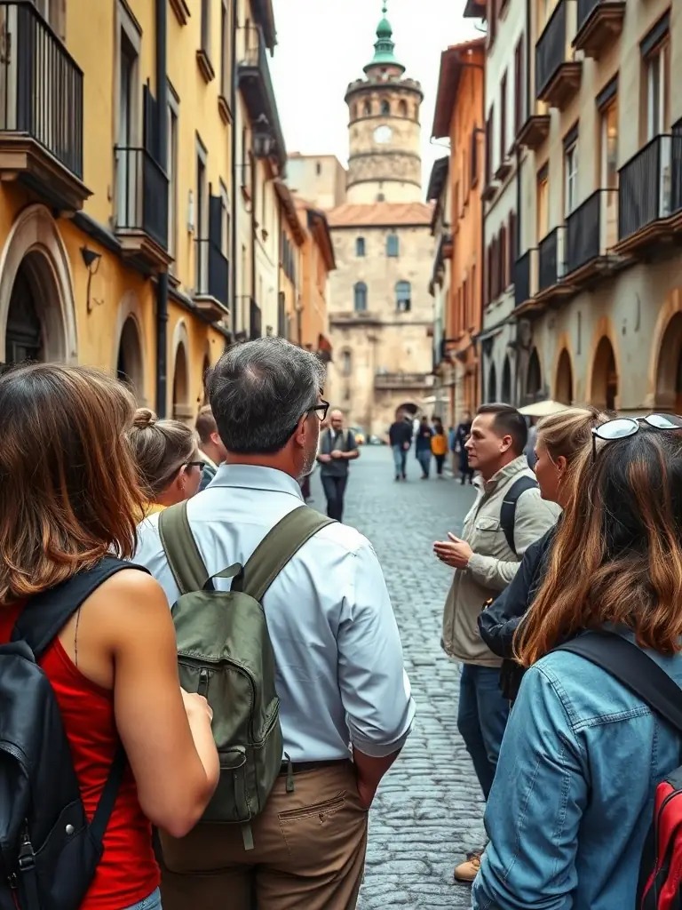 A photograph of participants on a guided tour of a historical site in Bourgogne–Franche-Comté, part of the 'Cultural Heritage Tours' program.