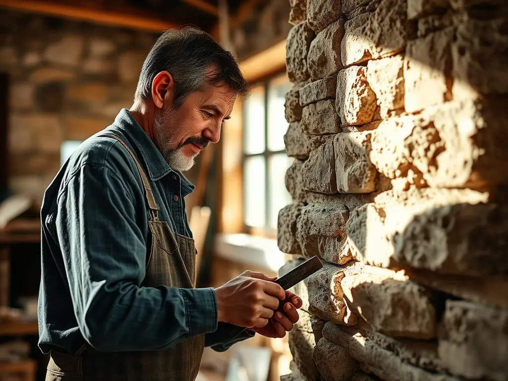 A serene image of an artist working on a site-specific installation in a historic location within Bourgogne–Franche-Comté.